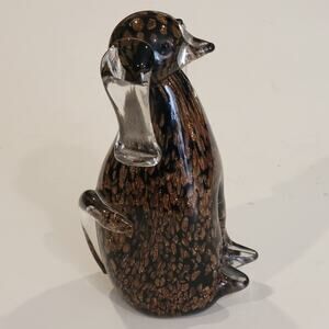 Gea Art Glass Dog Shiny Copper Black Puppy Figurine Paperweight